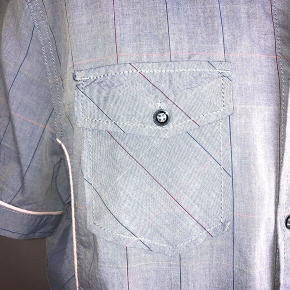 Coevals Club Men's Blue Pink Plaid Button Up Large Short Sleeve Casual Shirt L - Picture 2 of 11